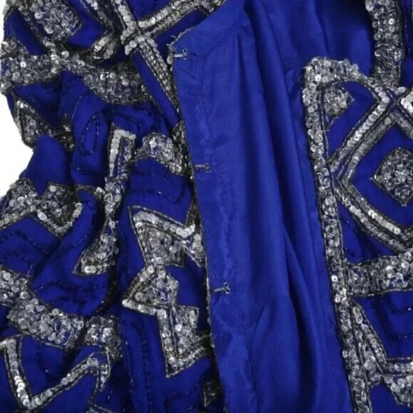 Vintage  80's Scarlet Rage Royal Blue Silver Stars Beaded Sequins Jacket Formal - Picture 10 of 14